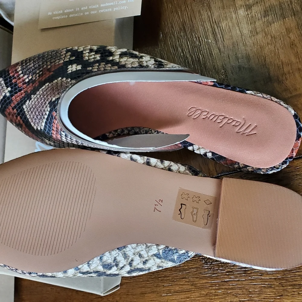 Madewell Womens Remi Snake Embossed Leather Mule Spiced Cider Flat Heel.